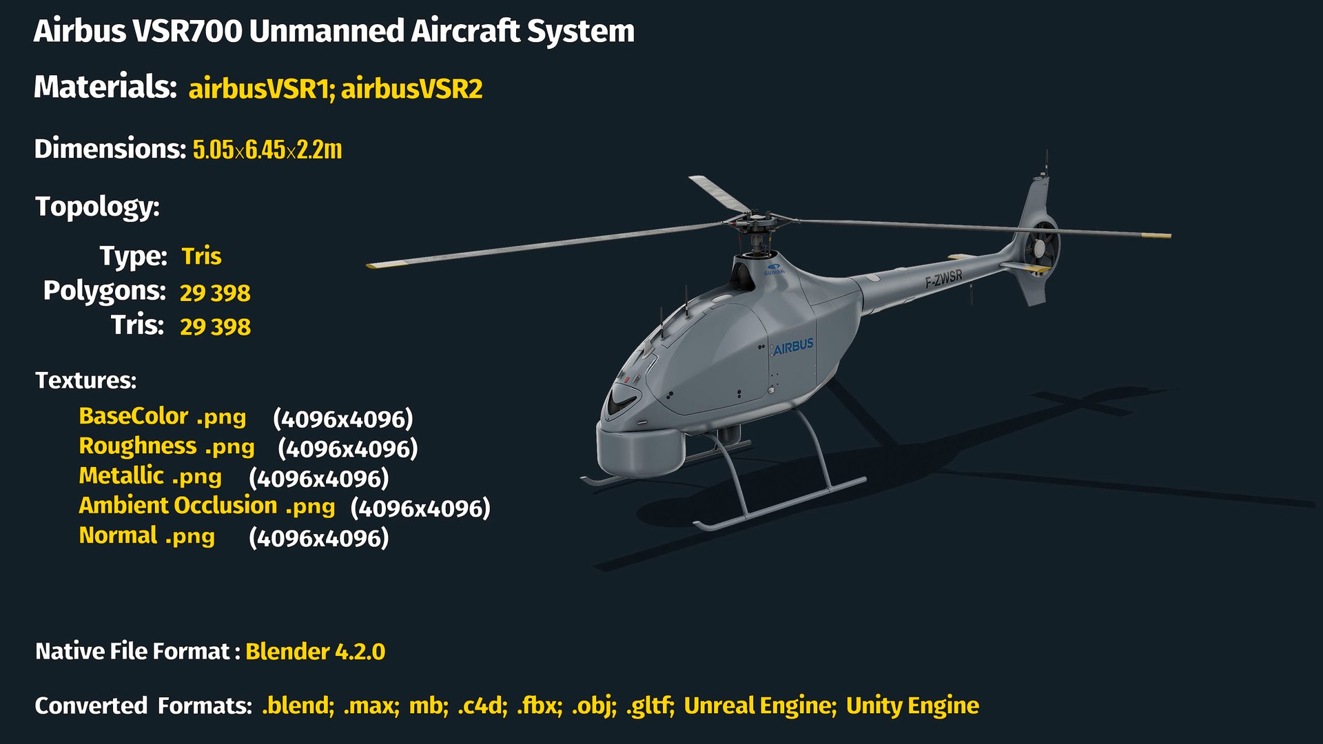 3D Airbus VSR700 Unmanned Aircraft System https://p.turbosquid.com/ts-thumb/50/piNzdM/KL/info/jpg/1721404008/1920x1080/fit_q87/771efeadf7bef24135c49c3ba83419431dc6812c/info.jpg