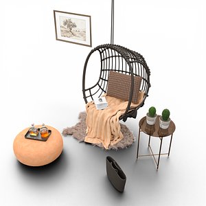 Wicker Hanging Chair Set Cozy Bohemian Reading Nook