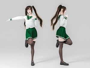 Female students in cute poses 3D model
