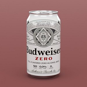 3D Budweiser Zero Beer Can 12oz model