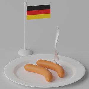 3D Cartoon Sausage and Fork