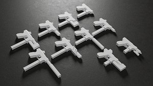 3D Low Poly SMG v2 -10 Variations Game Ready