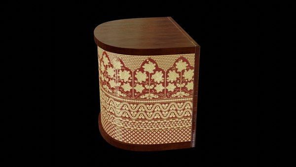 3D model Wooden angle Gold and red fabric decorated Table