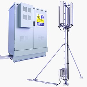 Roof Mobile Network Tower Station 66 and Base Station Box SET 3D model