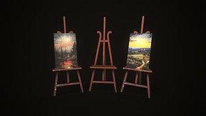 Vintage easel and canvas 3D model