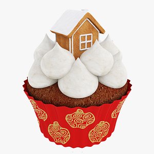 3D Cupcake with gingerbread house model