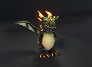 Cartoon Green Dragon Animated Low-Poly 3D Model