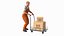 3D Worker with Trolley Low Platform Railing Cardboard Boxes Rigged Fur for Modo model