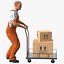 3D Worker with Trolley Low Platform Railing Cardboard Boxes Rigged Fur for Modo model