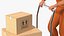 3D Worker with Trolley Low Platform Railing Cardboard Boxes Rigged Fur for Modo model