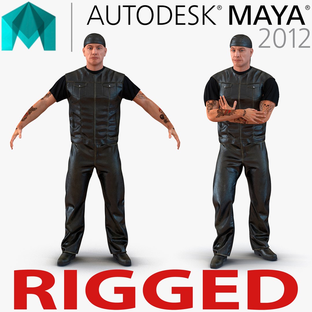 Biker Man Generic Rigged for Maya 3D Model 3D model preview