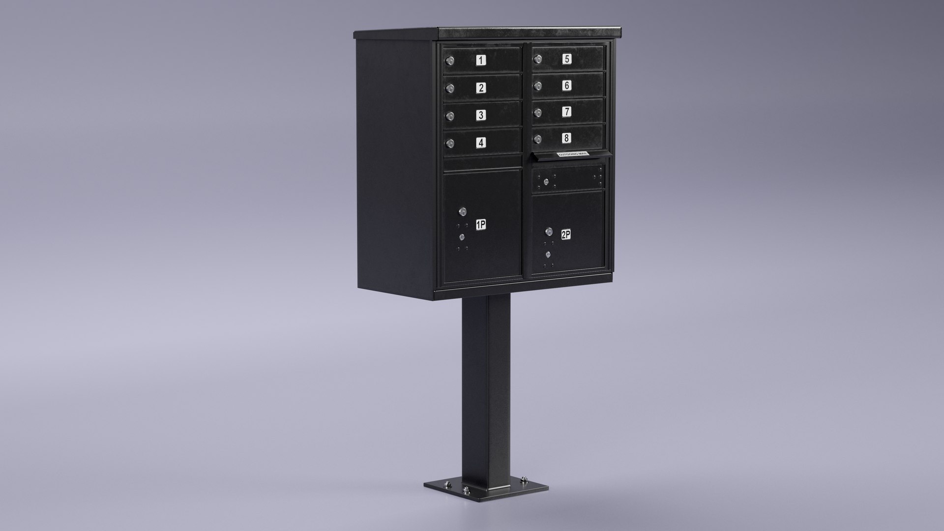 Black Eight Door Two Parcel Cluster Mailbox 3D https://p.turbosquid.com/ts-thumb/53/0UKScN/J5/blackeightdoortwoparcelclustermailboxvray3dmodel010/jpg/1675300569/1920x1080/fit_q87/ac9357261c676a0c3be50970df3ce71a026f30e0/blackeightdoortwoparcelclustermailboxvray3dmodel010.jpg