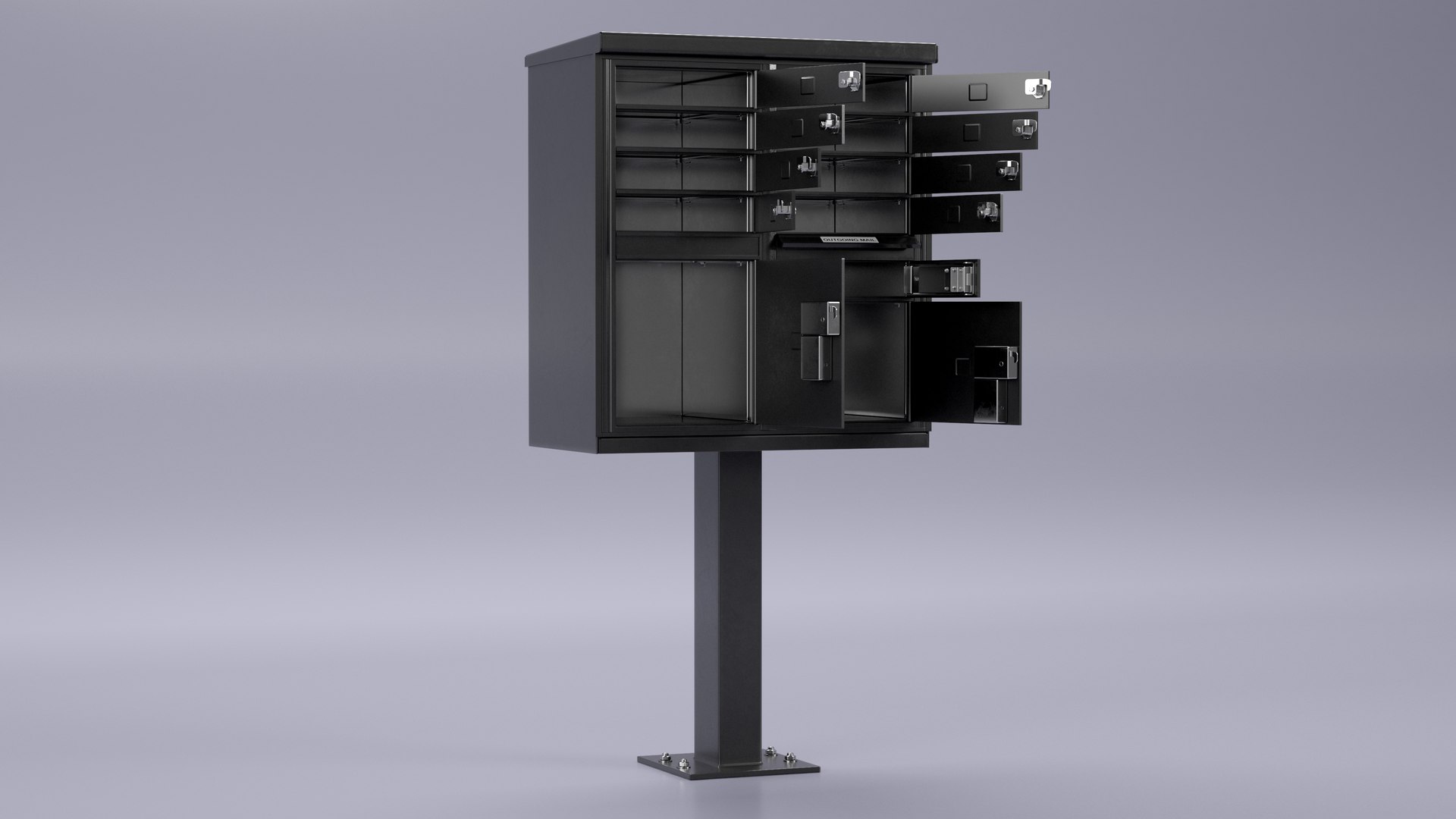 Black Eight Door Two Parcel Cluster Mailbox 3D https://p.turbosquid.com/ts-thumb/53/0UKScN/Xj/blackeightdoortwoparcelclustermailboxvray3dmodel008/jpg/1675300564/1920x1080/fit_q87/7bfd6288e51f375c12bf396cb4bae02c6734128d/blackeightdoortwoparcelclustermailboxvray3dmodel008.jpg