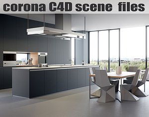 Corona C4D Scene files - Modern Minimalist Kitchen Scene