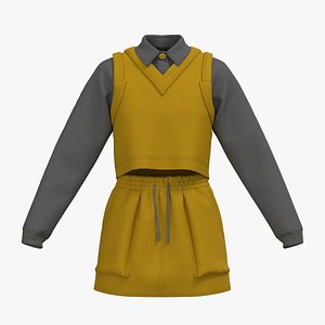 Female sweater vest skirt look