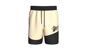 3D Men Curve Panel Color Block Shorts With Elastic Waist model