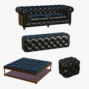 Chesterfield Sofa Leather Table Ottoman 3D model