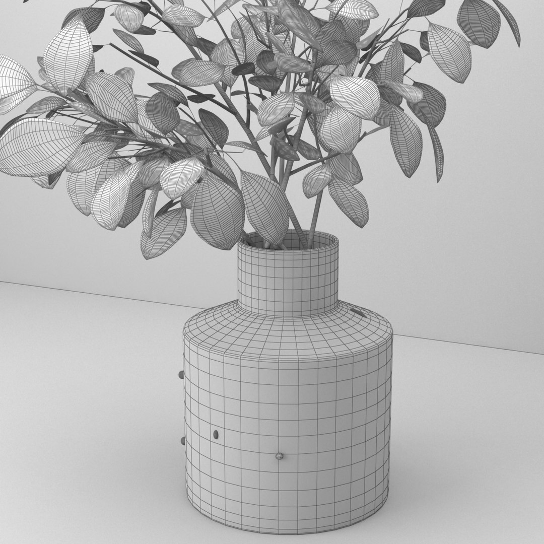 Eucalyptus Bouquet In Glass Vase Model TurboSquid 1729664