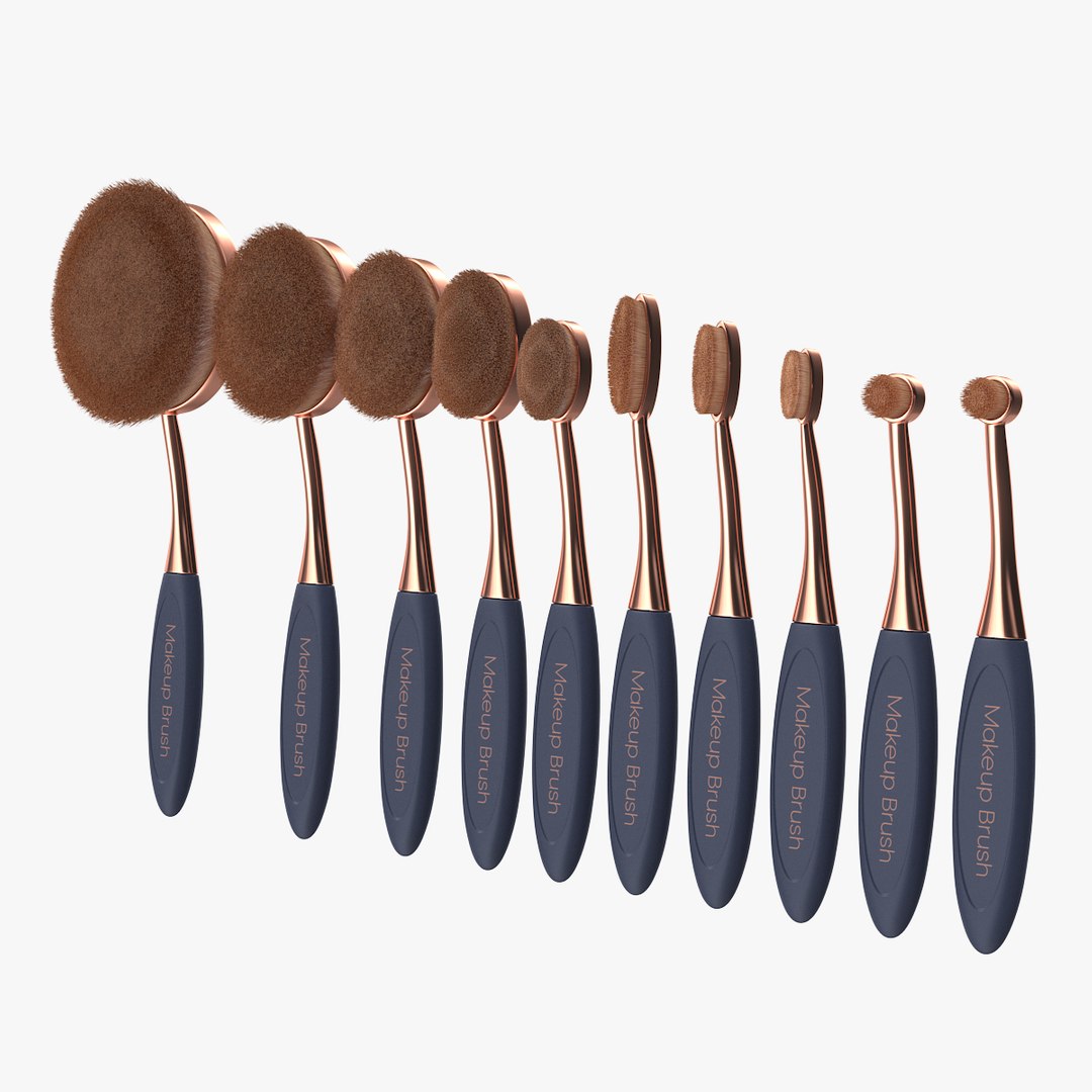 Professional Oval Makeup Brush Set Fur 3D model preview