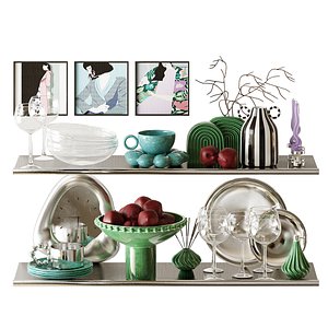 3D model Retro kitchen set with plums 3D model