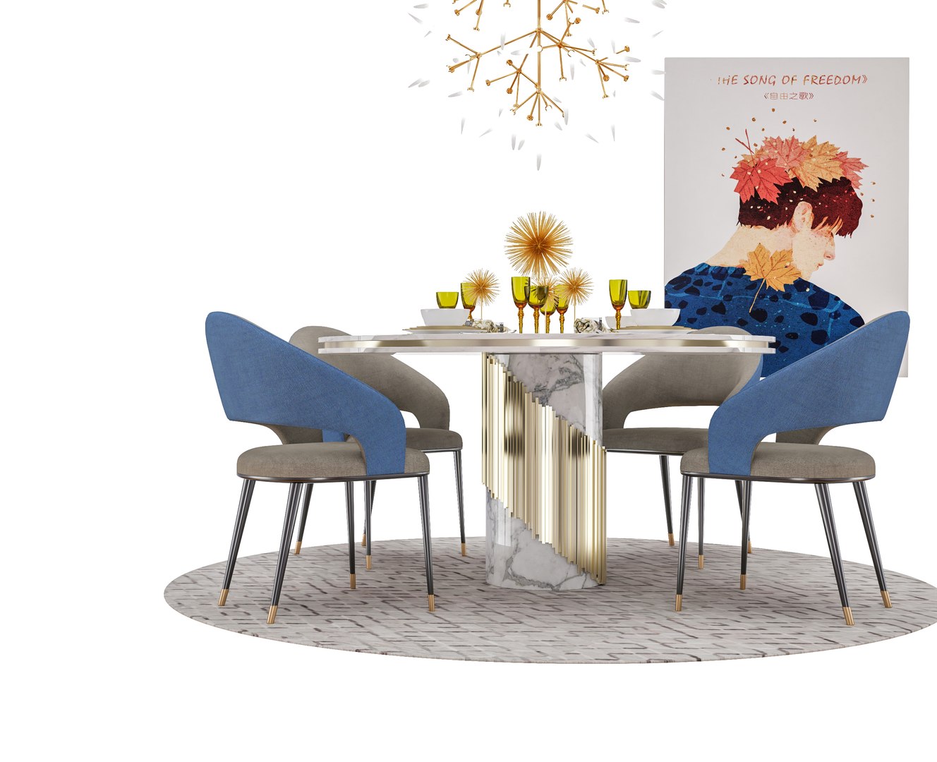 3D model Round dining table and chairs - TurboSquid 2103691