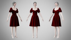 3D Dress 09 Burgundy Velvet
