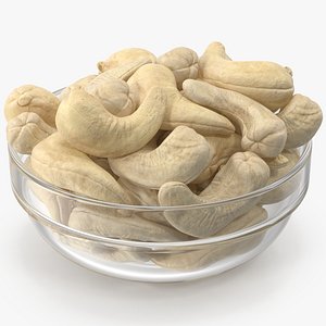 3D Cashews in Glass Bowl