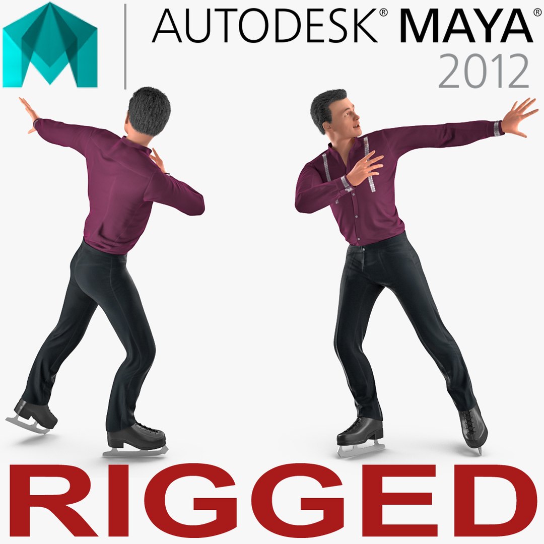 Male Figure Skater Rigged for Maya 3D Model 3D model preview