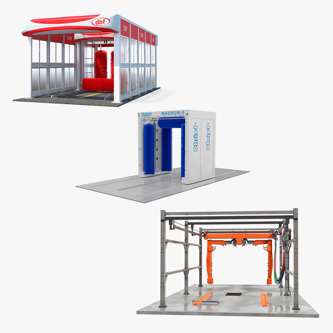 Rigged Car Wash Systems Collection 2 3D model preview