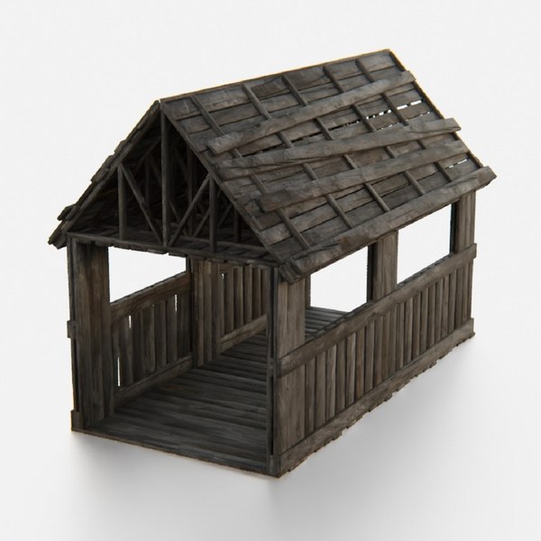 Old Wooden Medieval Shed Building 1 3D model