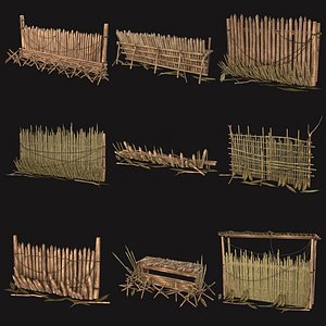 JUNGLE SWAMP PALISADE TRAP WALLS BARRIER BARRICADE COLLECTION 3D