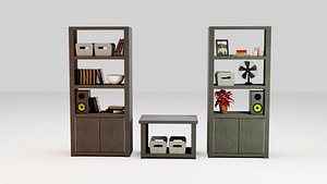 Shaker Style Bookshelf Populated 3D