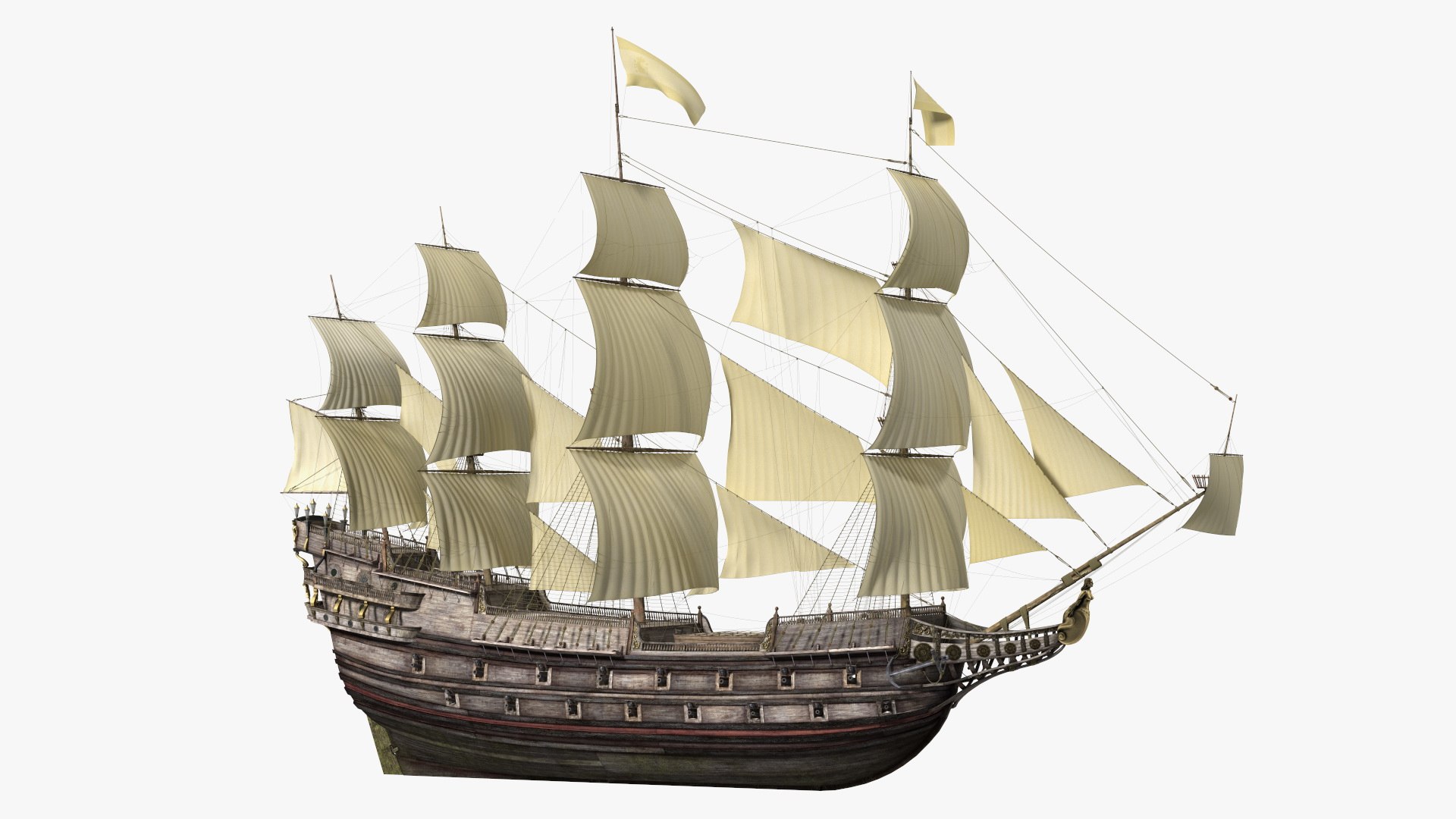 Galleon Sail Ship 3D model preview