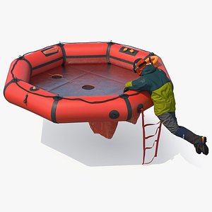 Life Raft with Extras and Tourist Aboard 3D model