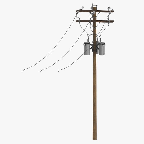 Wooden Power Lines 02 Clean and Dirty 3D model