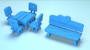 cartoon table chair street bench model