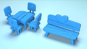 Cartoon table chair street bench