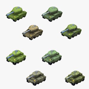 2 Animated Tanks hand-painted Low-poly 3D model