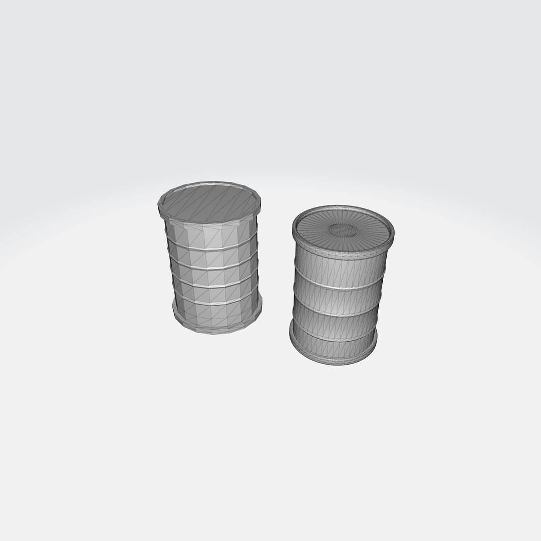 Low Poly barrels 3D model https://p.turbosquid.com/ts-thumb/57/SMmPjc/Bn/2barrelwire/png/1726788326/1920x1080/fit_q87/0bc0ff3addb1e74ff7278f923b95780cc670e8d8/2barrelwire.jpg