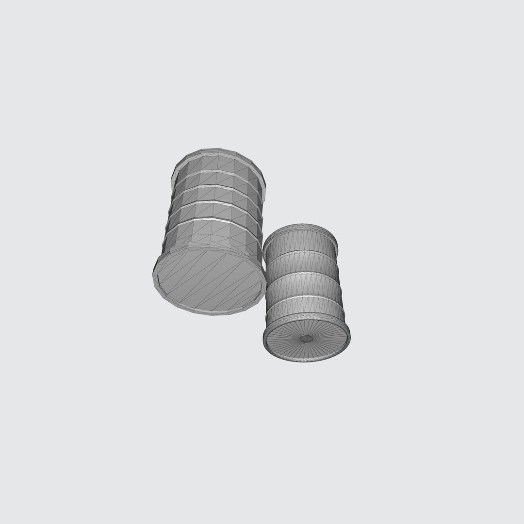 Low Poly barrels 3D model https://p.turbosquid.com/ts-thumb/57/SMmPjc/jR/2barrelwire1/png/1726788328/1920x1080/fit_q87/28d267a5435e22644d12495aa634e302a4bc87b7/2barrelwire1.jpg