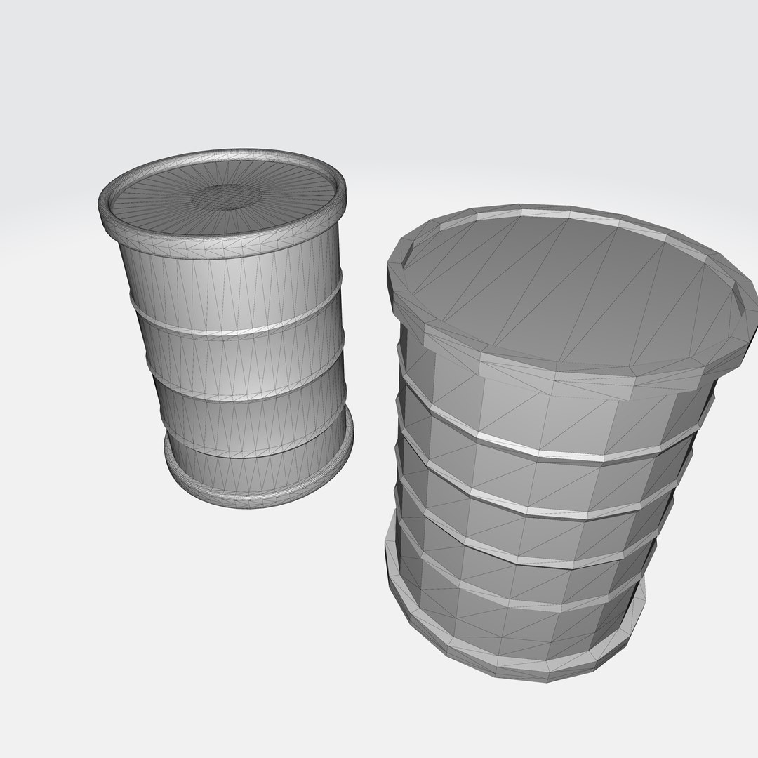 Low Poly barrels 3D model https://p.turbosquid.com/ts-thumb/57/SMmPjc/vP/2barrelwire2/png/1726788333/1920x1080/fit_q87/6177bb07e1f37d0ec32a5b338224597d9c925417/2barrelwire2.jpg