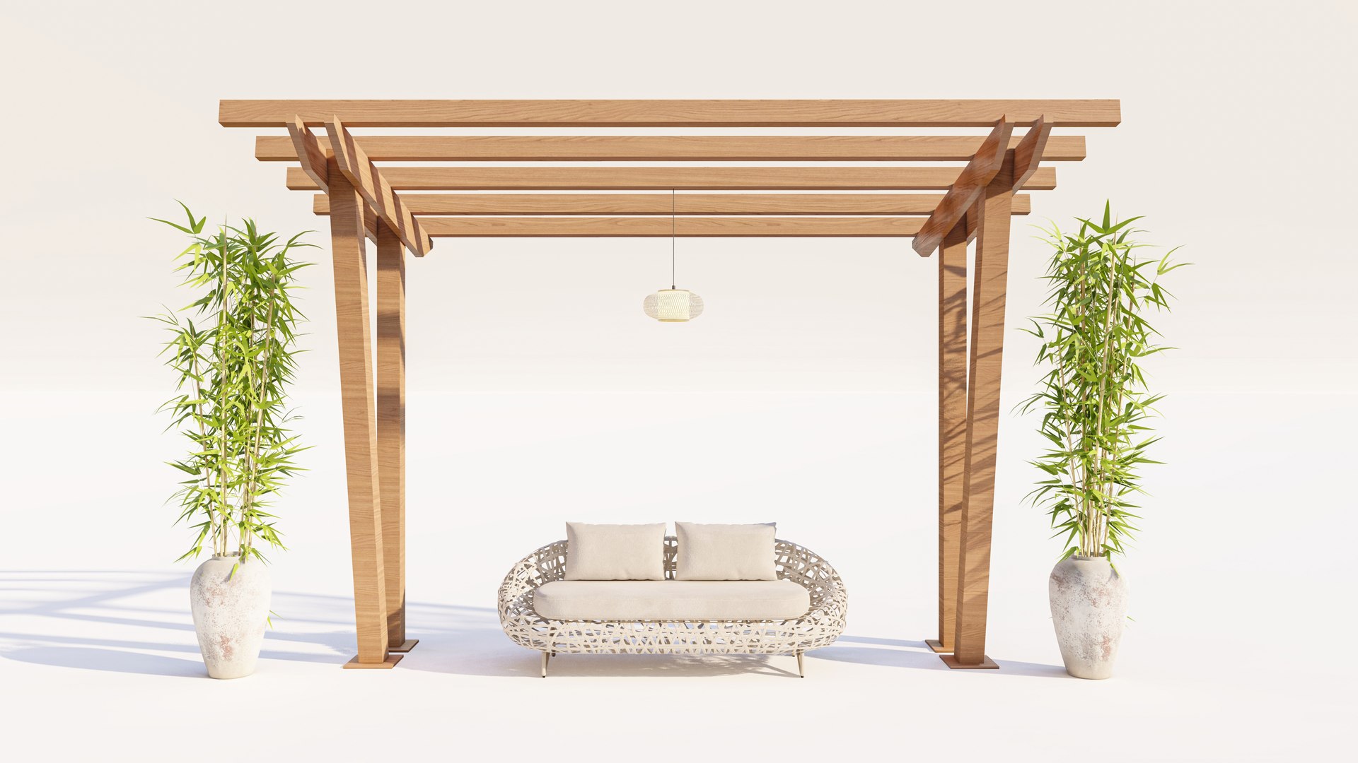 3D Wooden Pergola With Outdoor Patio Seating Set - TurboSquid 2530341