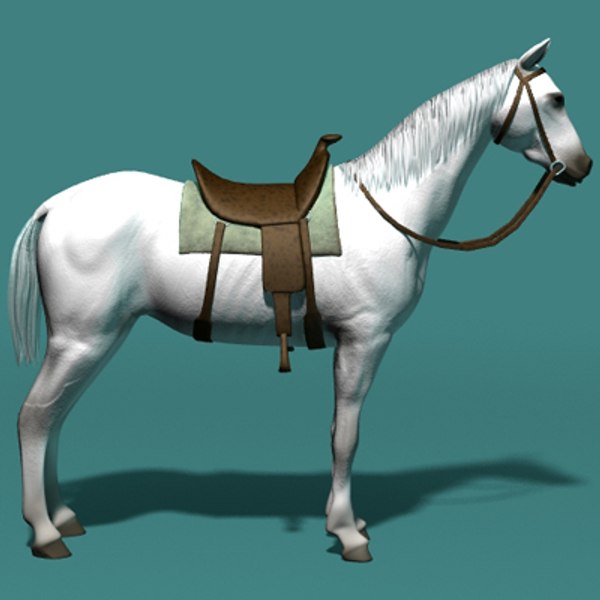 Cavalo branco de desenho animado equipado para Maya Modelo 3D $79