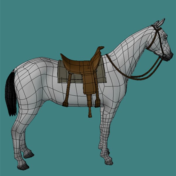 Cavalo branco de desenho animado equipado para Maya Modelo 3D $79