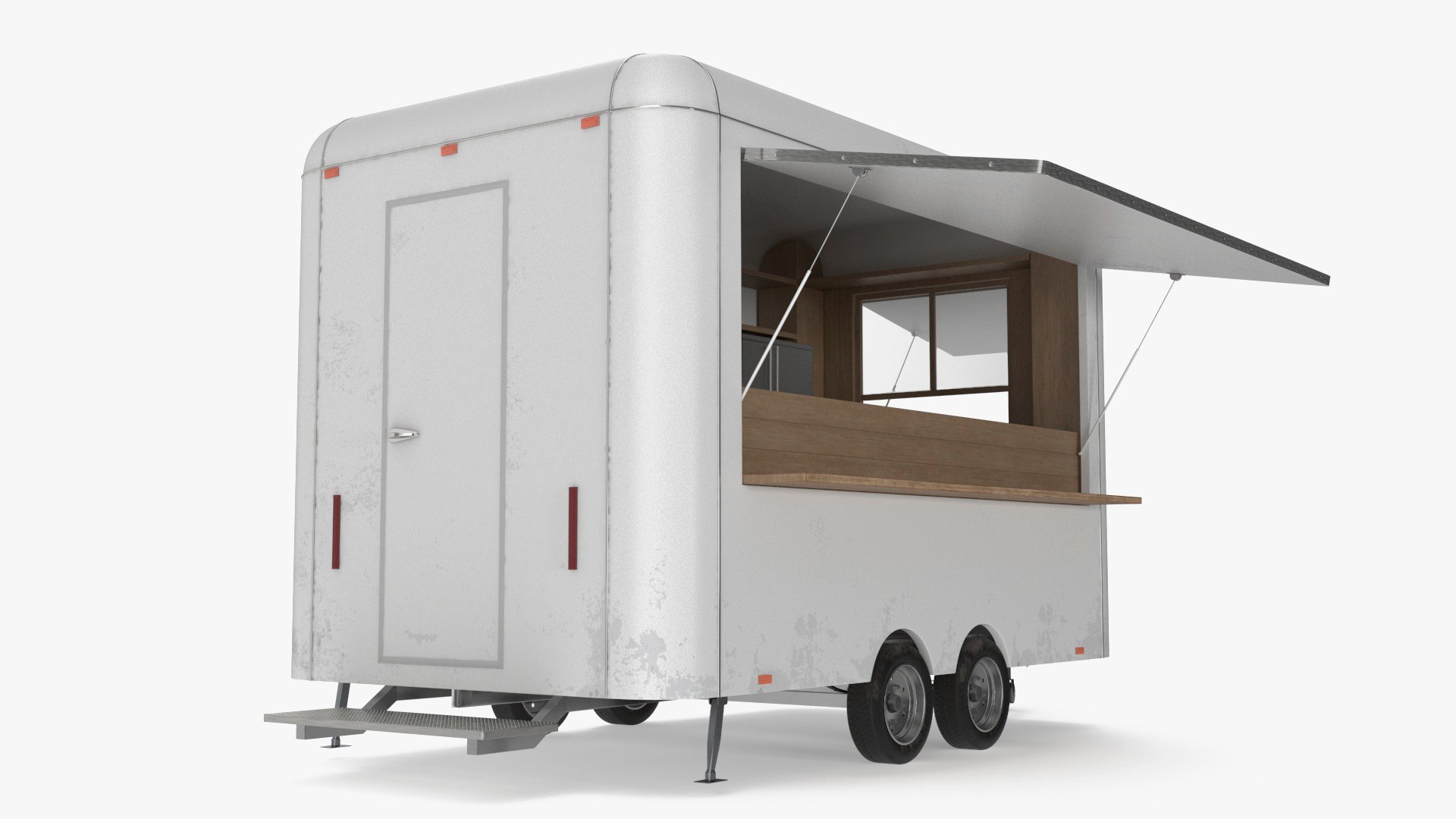 Mobile Food Concession Trailer White with Equipment 3D model preview
