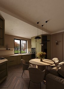 3D Warm Contemporary Classic Kitchen model