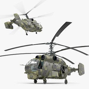 Camo Twin Rotor Military Helicopter with Interior Rigged 3D model