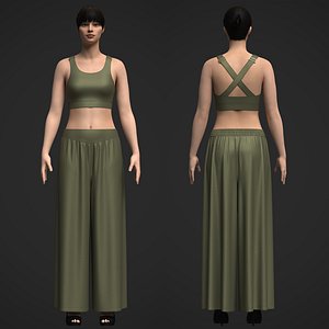 3D model Female Top And Ruffle Wide Leg Trouser