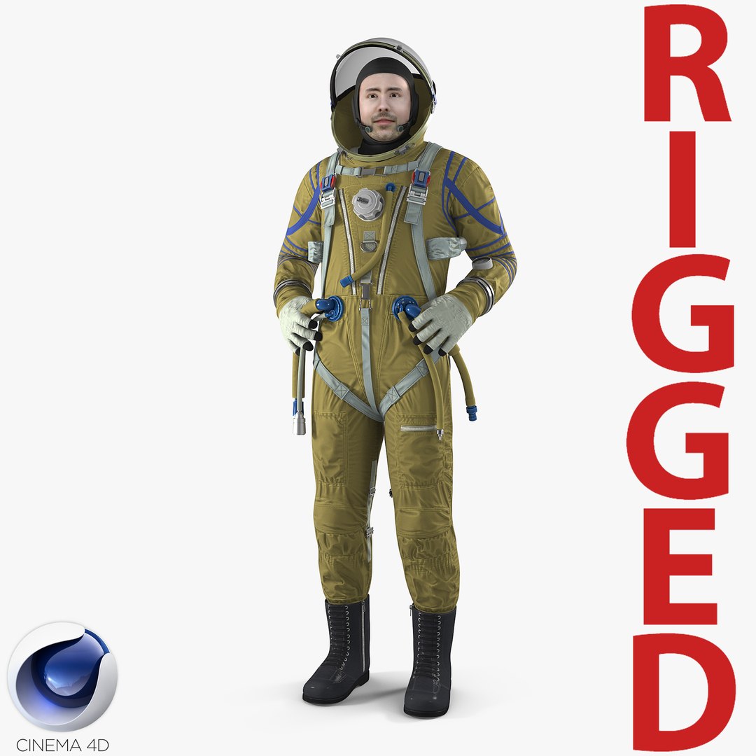 Astronaut Wearing Space Suit Strizh Rigged for Cinema 4D 3D Model 3D model preview