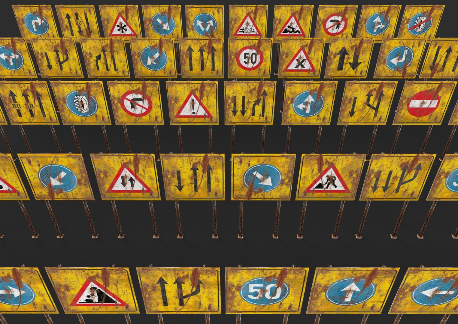 3D Cube Yellow Sign Rust 50 Piece - TurboSquid 1735052